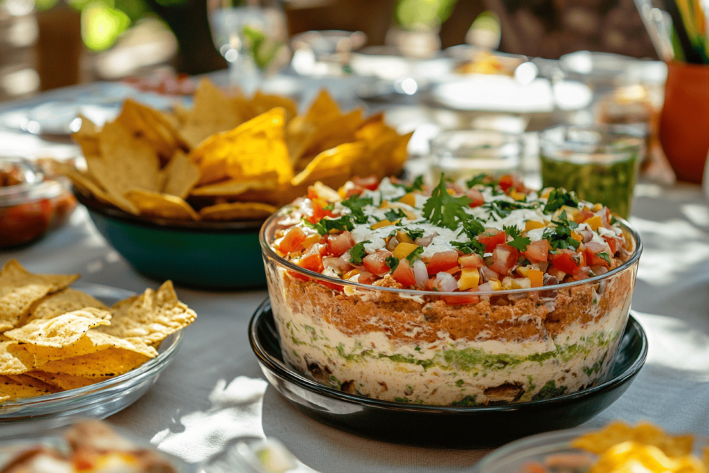 What is 5 layer dip made of" on a party table
