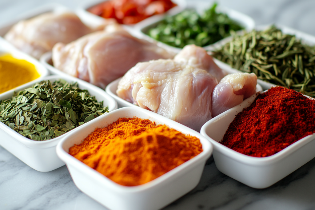 Various spices used in chicken thigh recipes.