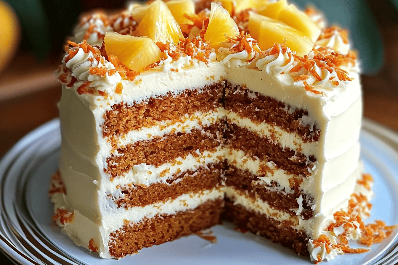 Hawaiian Carrot Pineapple Cake slice showing moist texture.